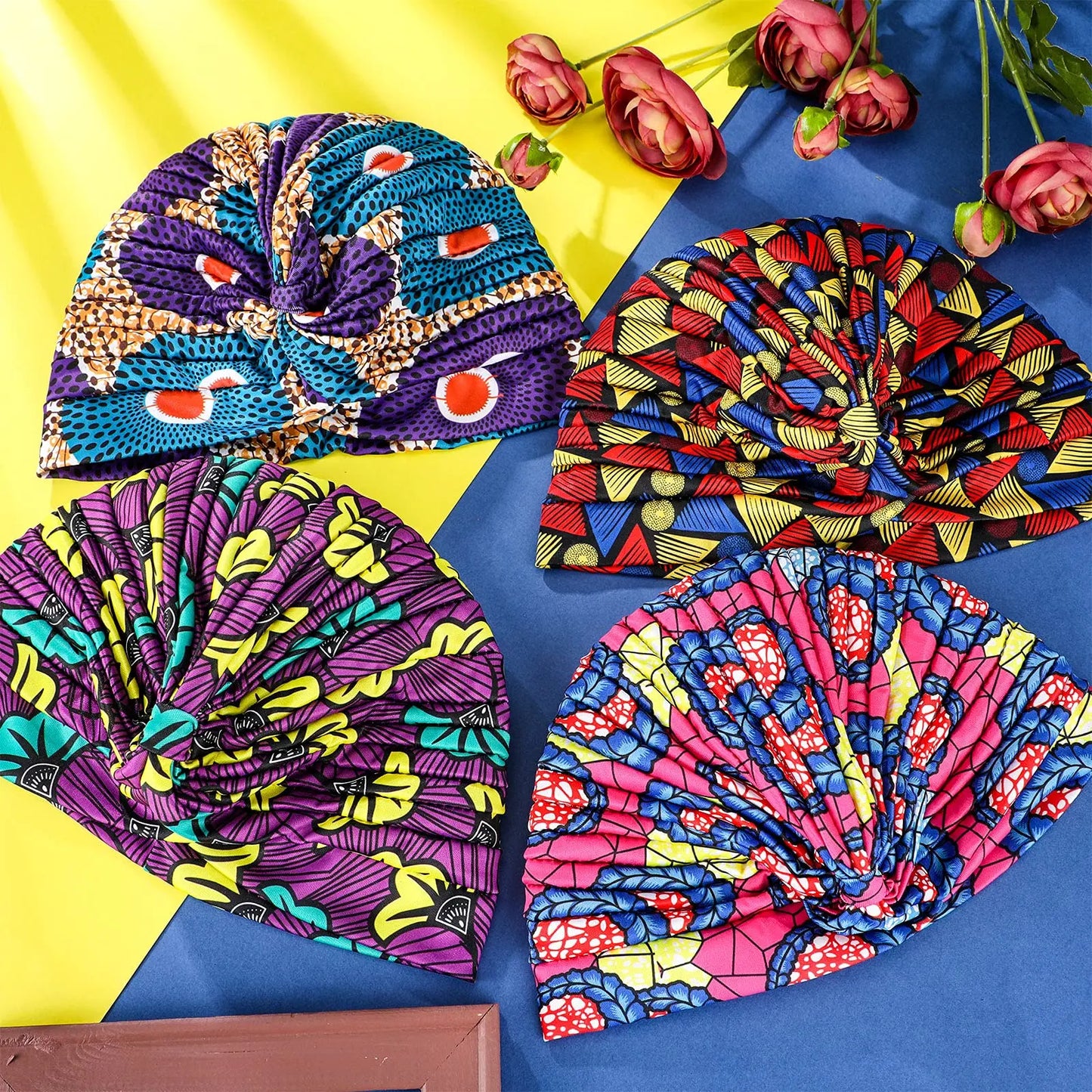 2022 New Print African Headtie Turban Cap Soft Stretch Twisted Pleated Beanie Head Wrap for Women Chemo Bonnet