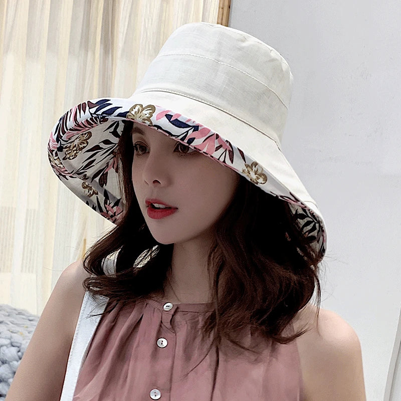 K34 Women's Hat Bucket hat Panamanian Women  Four Seasons Fisherman Hat Big Brim Hat Double-Sided Fisherman Hat Sun Visor Sunhat