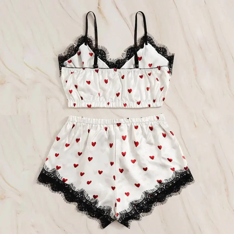 Sexy Satin Lace Bra Set Girl Cute Sling Two-Piece Suit Sleepwear Porno Babydoll Flirting Erotic Clothing Sex Outfits for Women