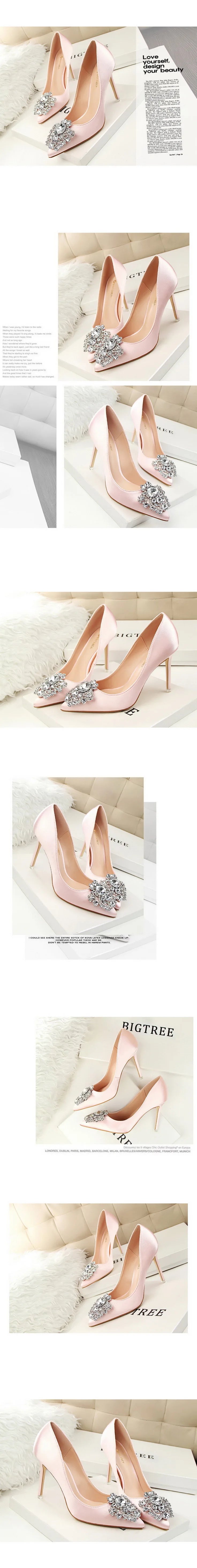 BIGTREE Women Heels Metal Rhinestones Woman Pumps Wedding Shoes High Heels Shoes Gold Silver Sexy Party Shoes Large size 42 43