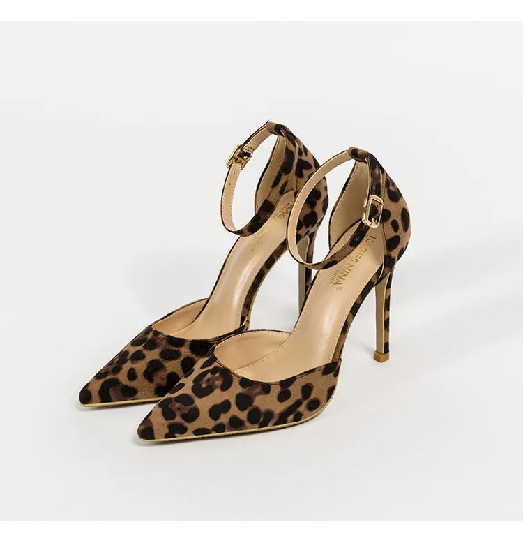 Autumn Sexy Leopard Print Women's Shoes High Heels 6-10CM Elegant Office High Heels Women's Sandals Pointed Luxury Single Shoes