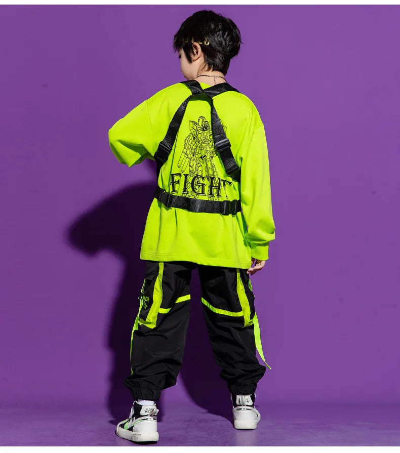 Boys Hip Hop Cool Vest Girls Cargo Pant Outfit Child Sweatshirt Chest Bag Joggers Street Dance Kids Streetwear Costume Sportwear