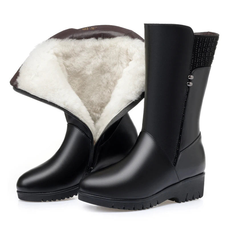 GKTINOO 2026 New Winter Cow Leather Boots For Women Shoes Wedges Inside Plush Wool Snow Boots Plus Size In-tube Boot Women Boots