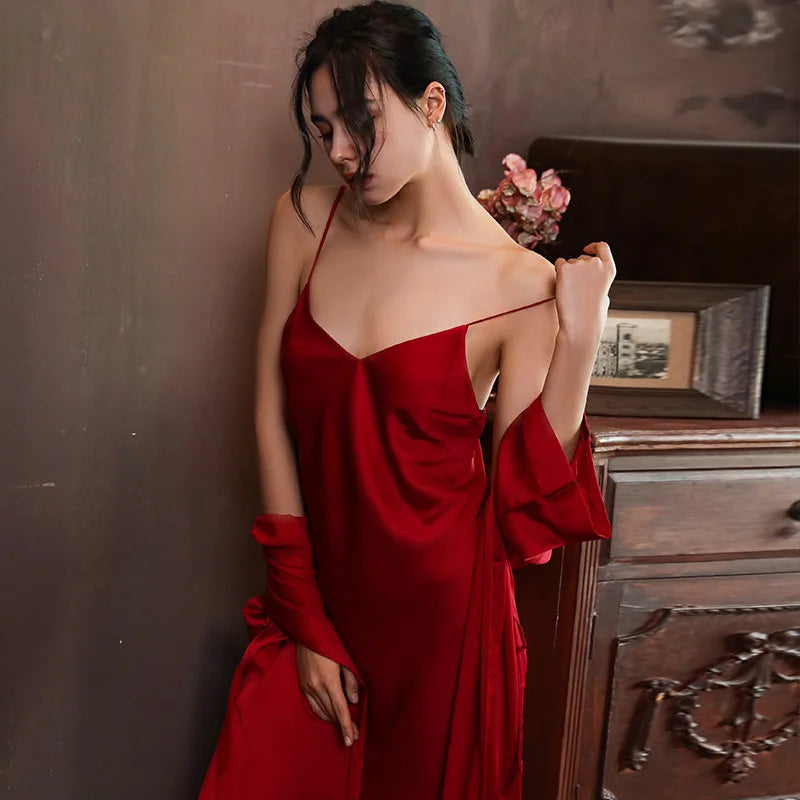 Nightgowns Women Soft V-neck Satin Sleeveless Sleepshirts Summer Sexy Sleepwear Lingerie Korean Style Fashion Nightdress Female