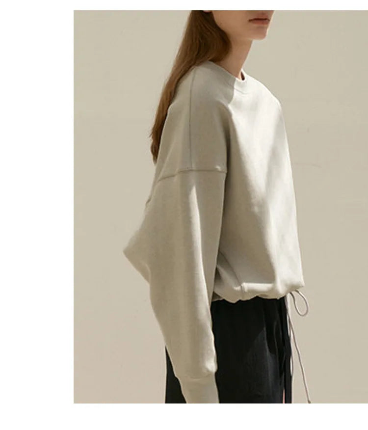 100% Cotton Women's Drawstring Sweatshirt Autumn New Casual Solid Long Sleeved Korean Fashion Streetwear Female Pullover