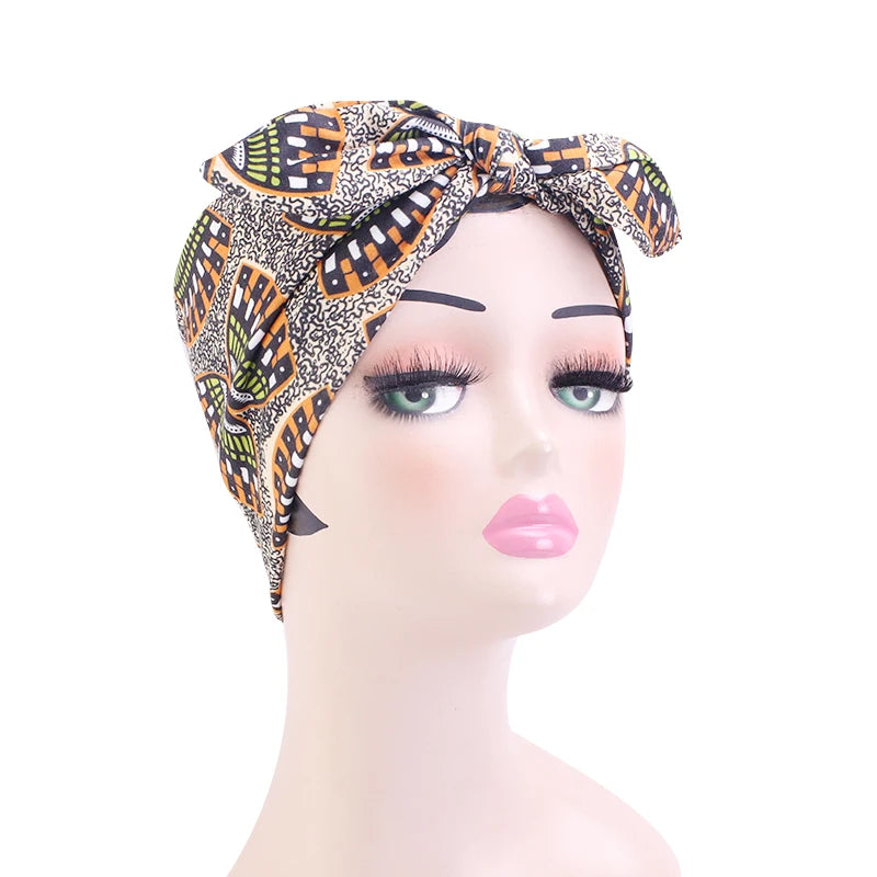 African Print Stretch Bandana Head Wrap Long Scarf Satin Floral Ankara Dashiki Women Party Turban Headwear Cap Hair Accessories