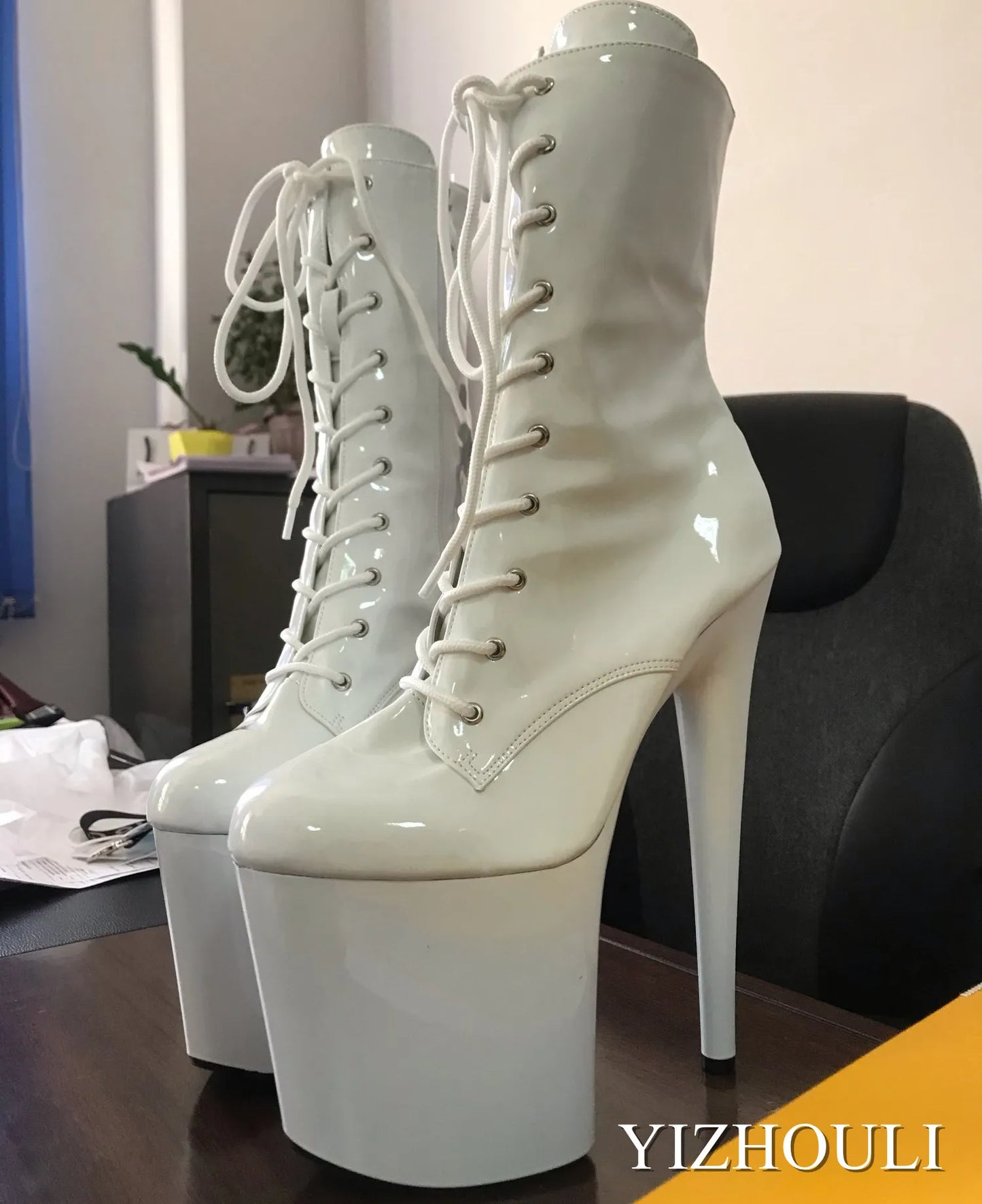 Fashion sexy knight women 8 inch high heels open toe khaki 15-20cm model pole dancing ankle boots