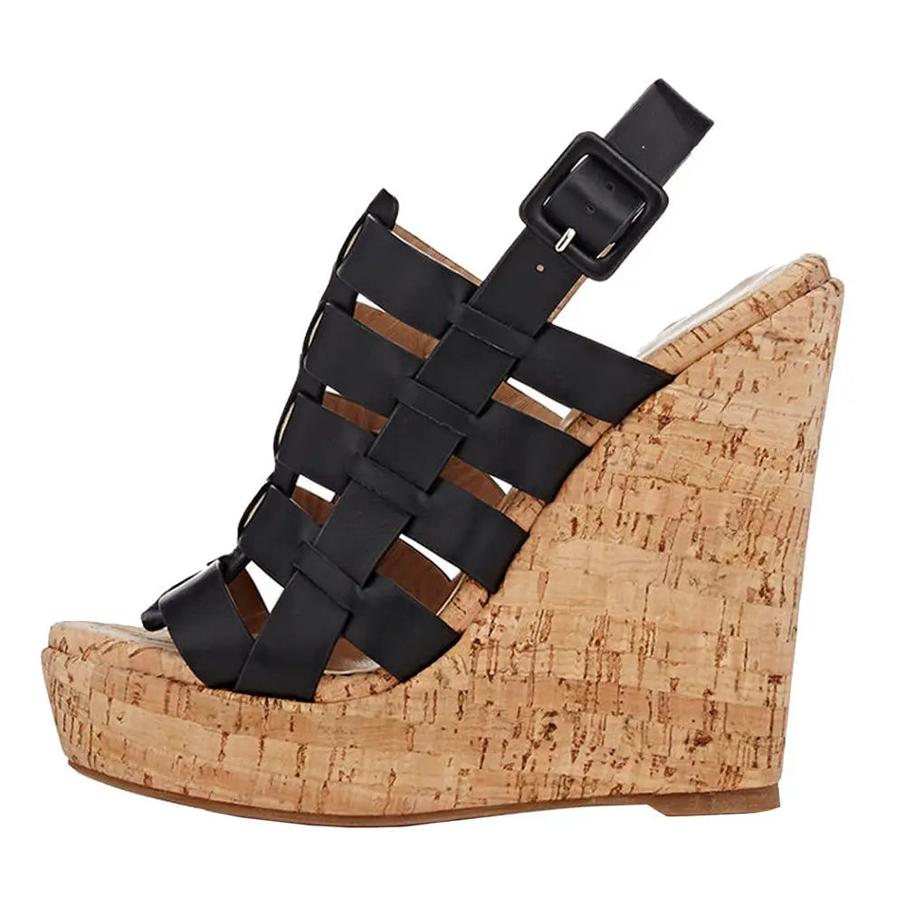 Women’s Cork Wedge Slingback Sandals – Peep Toe Cross Strap Summer Casual Shoes, Comfortable