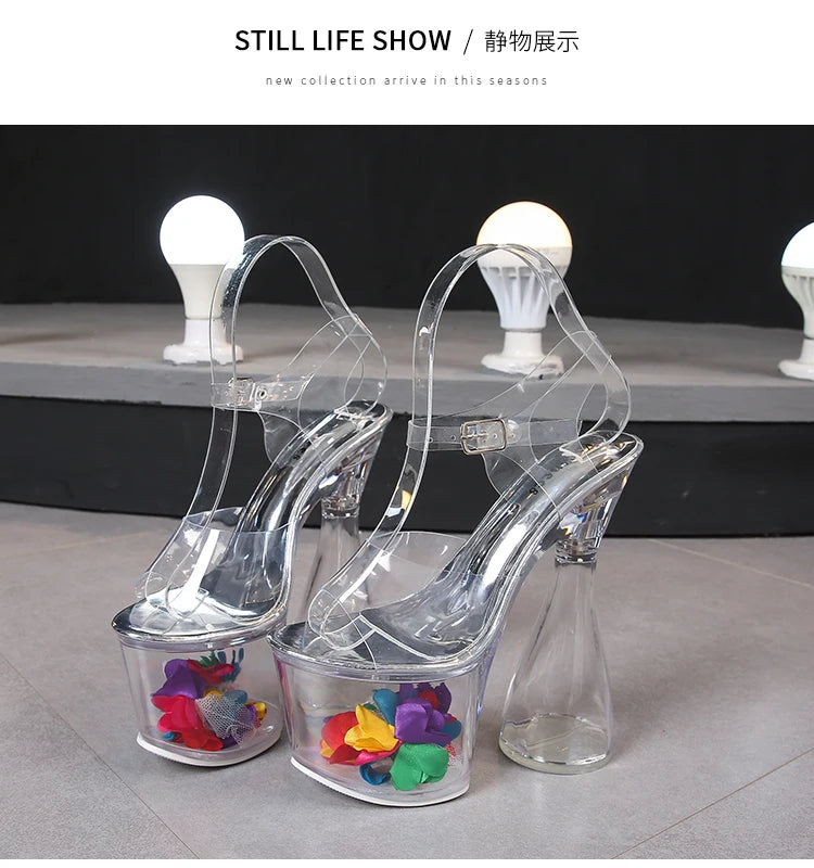 Women High Heels Summer 17.5CM Transparent Ladies Silver Party PVC Sandals Sexy Female Open Toe High Platform Nightclub Shoes