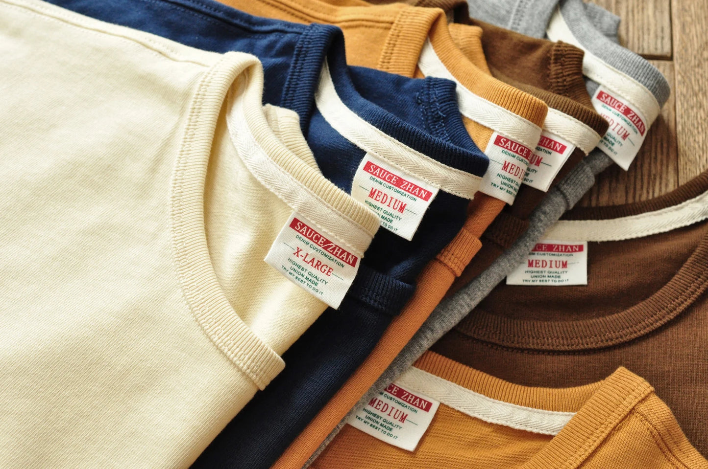 Saucezhan Tops & Tees Men's T-shirt Summer Short Sleeve 5 Colors Pure Cotton  Anti-deformation Double-woven fabric 340g