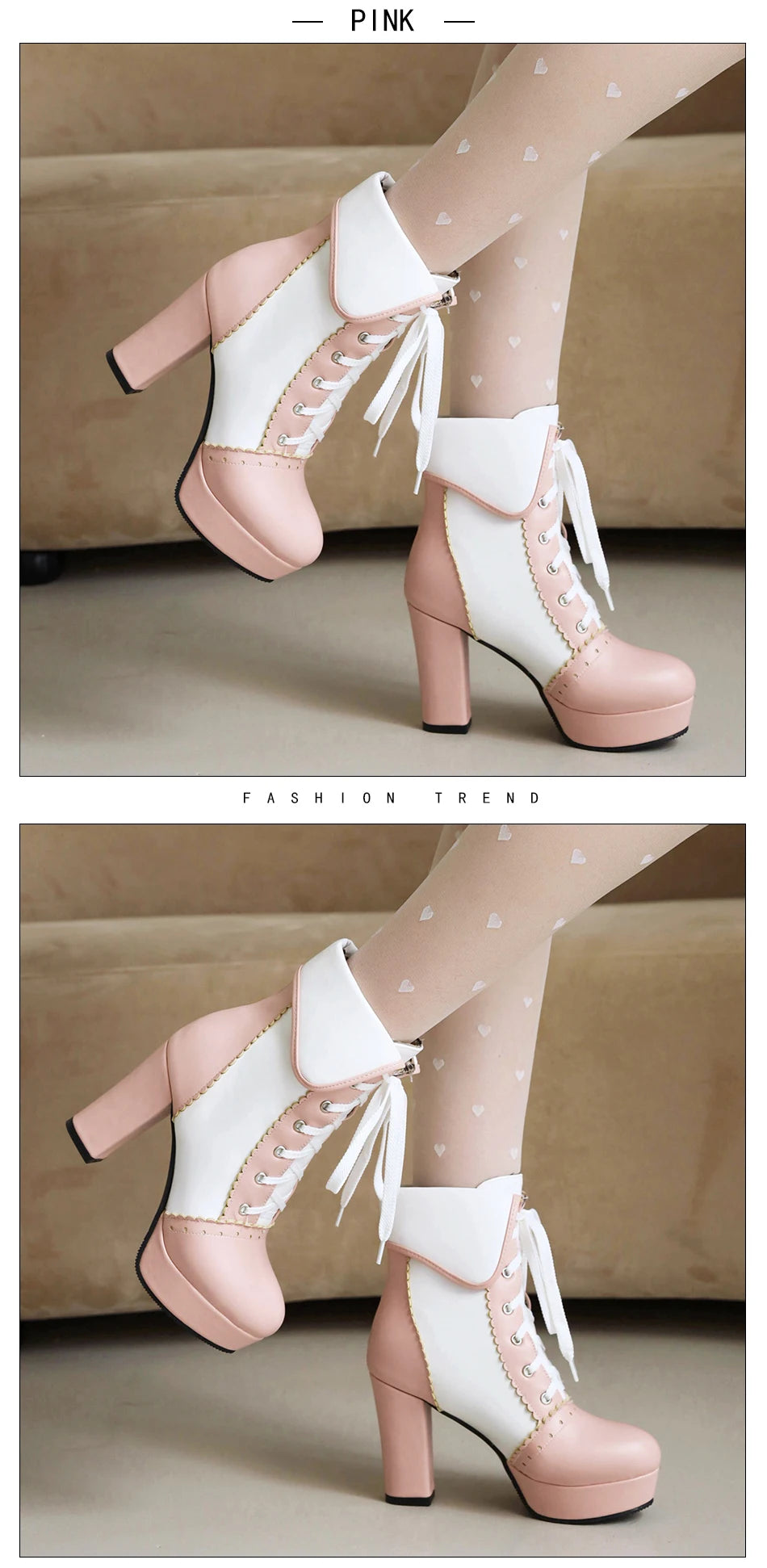 Gdgydh Korean Sweet Cosplay Lolita Shoes Women Ankle Boots High Heels Ruffles Dress Wedding Shoes Bride Mixed Colors Lace Up