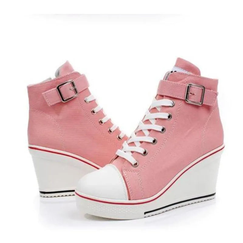 hot Canvas Shoes Women Wedges High Top Platform Shoes Woman Casual Trainers Elevator Shoe High Heels Zapatos Mujer size 35--43