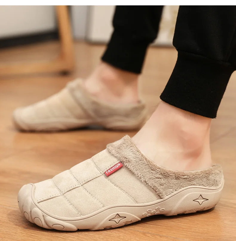 Winter Men Plus Size Leisure Indoor Plush Slippers Home Cotton Shoes Warm House Shoes Room Unisex Pantofole Peluche Invernali 48
