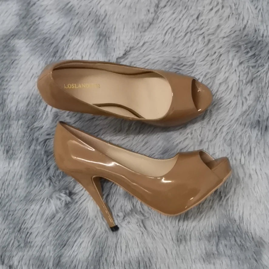 Women Pumps Fashion Sexy Open Toe 12cm Thin Heels Platform Super Patent Leather High Heels  Gladiator Party Dress Wedding Shoes