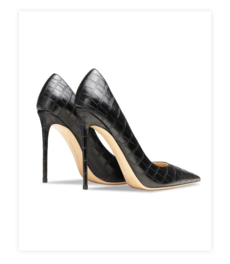 Heels For Women Real Leather Pumps Crocodile Pattern Luxury Black Women's Shoes Pointed Toe High Heels Ladies Prom Shoes Women