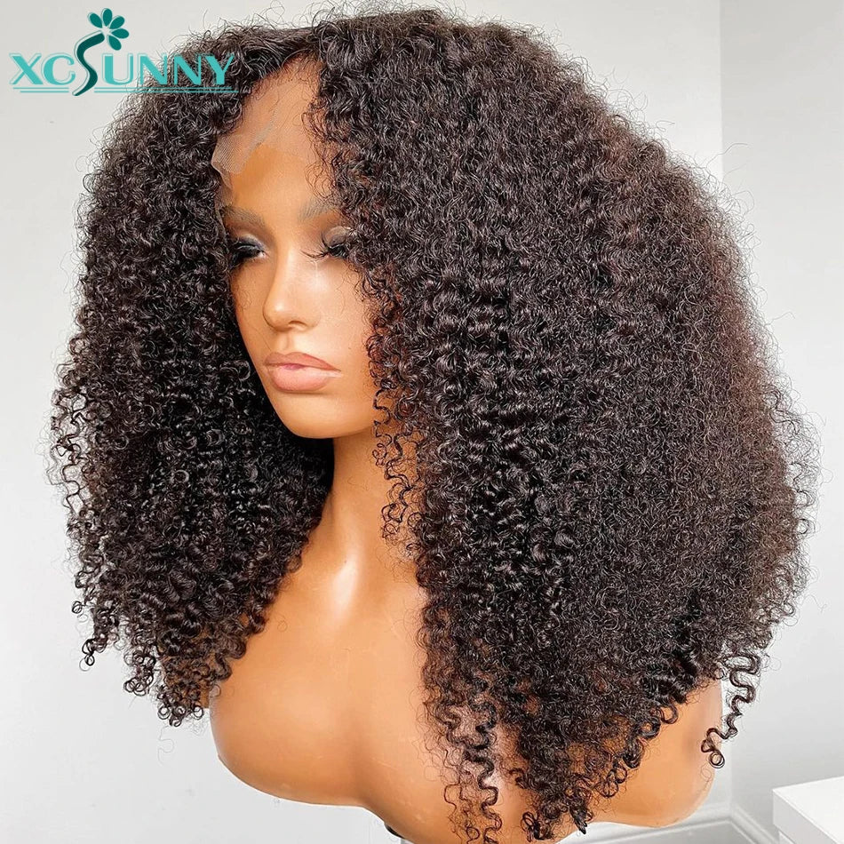 Afro kinky Curly Wig Human Hair 13x6 Lace Frontal Wig Deep Part Transparent Lace Front Wig 200 Density Brazilian Xcsunny