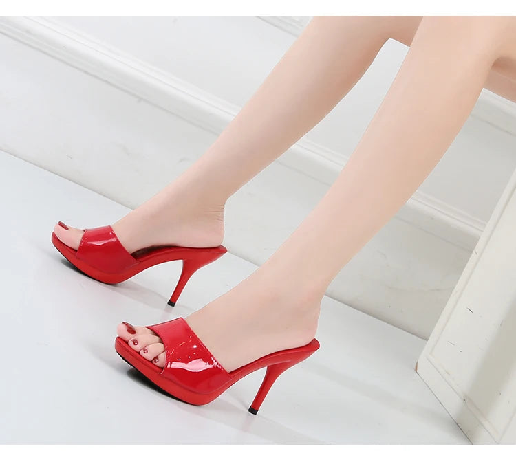 Slippers Women Summer 2021 New Black High Heels 9cm 13 CM 15cm Color Club Sexy High Platform Thin Heels  Party Girl Show Sandals