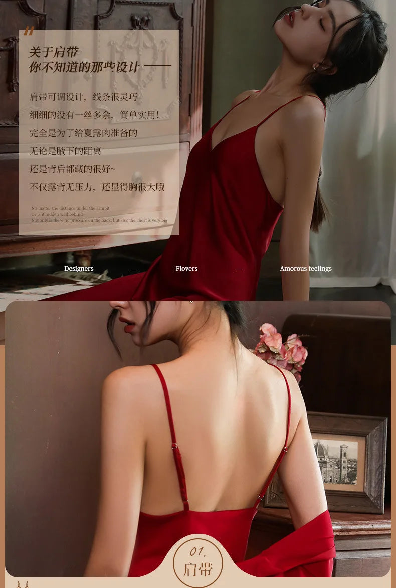 Nightgowns Women Soft V-neck Satin Sleeveless Sleepshirts Summer Sexy Sleepwear Lingerie Korean Style Fashion Nightdress Female