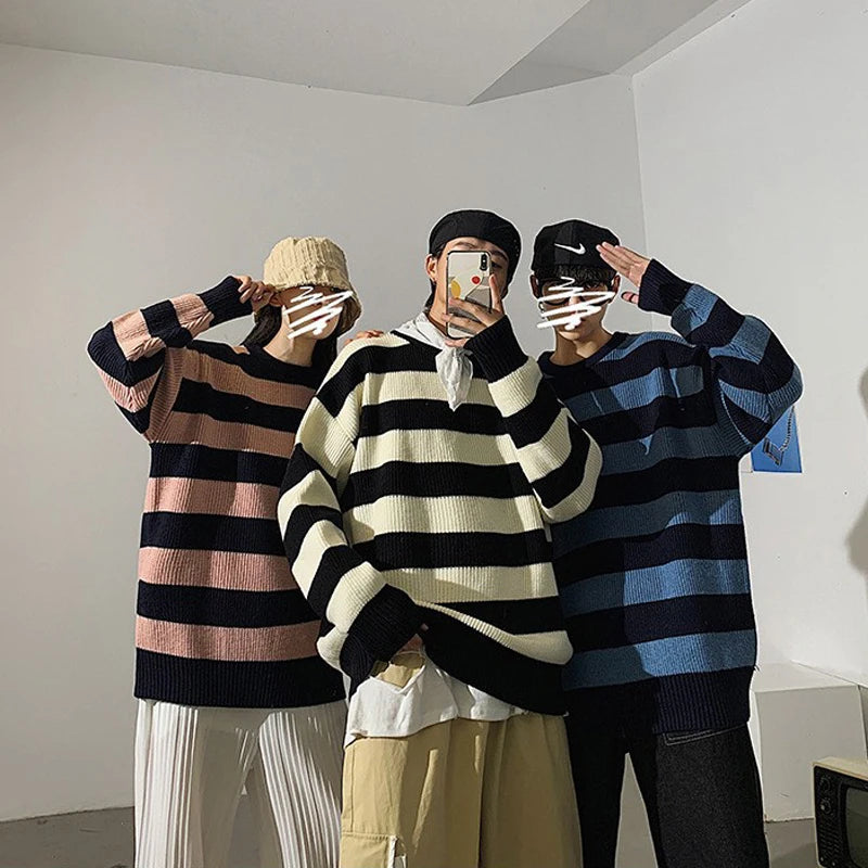 Harajuku Streetwear Striped Sweater Men Women Vintage Knitted Sweater Pullovers Tate Langdon Sweater Same Style WE375