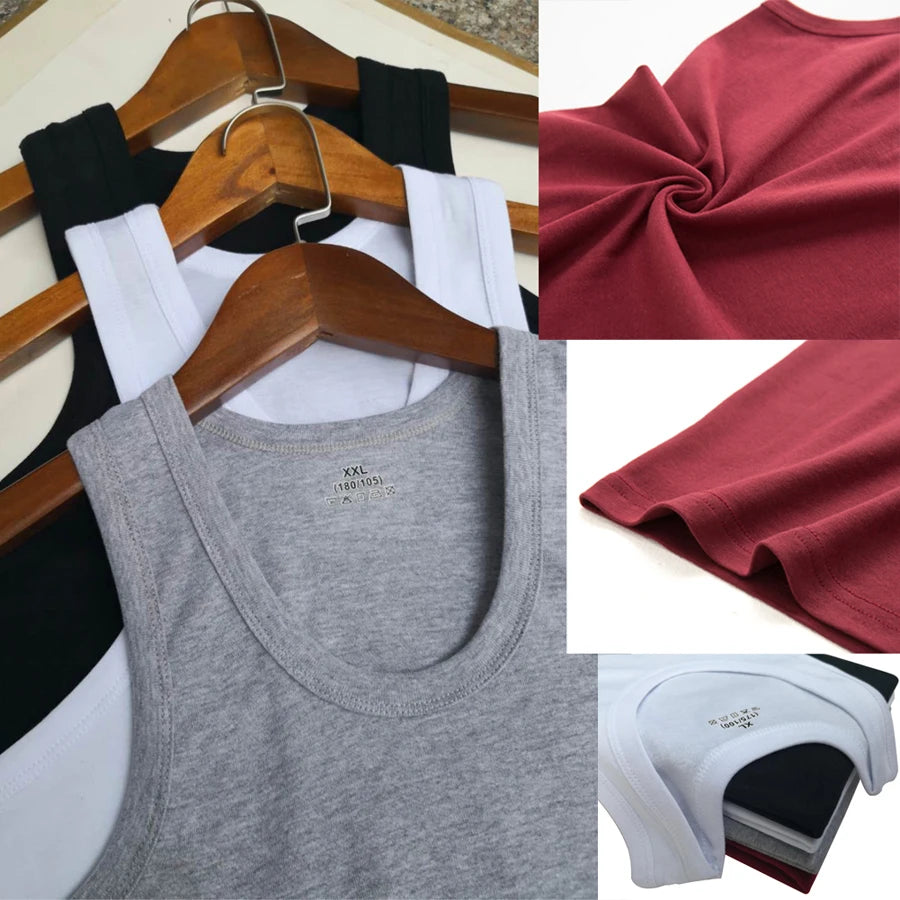 Tank Tops Men Fitness Cool Summer 100% Cotton Vest Male Sleeveless Tops Gym Slim Casual Undershirt Mens Gift 10 Colors 1PCS