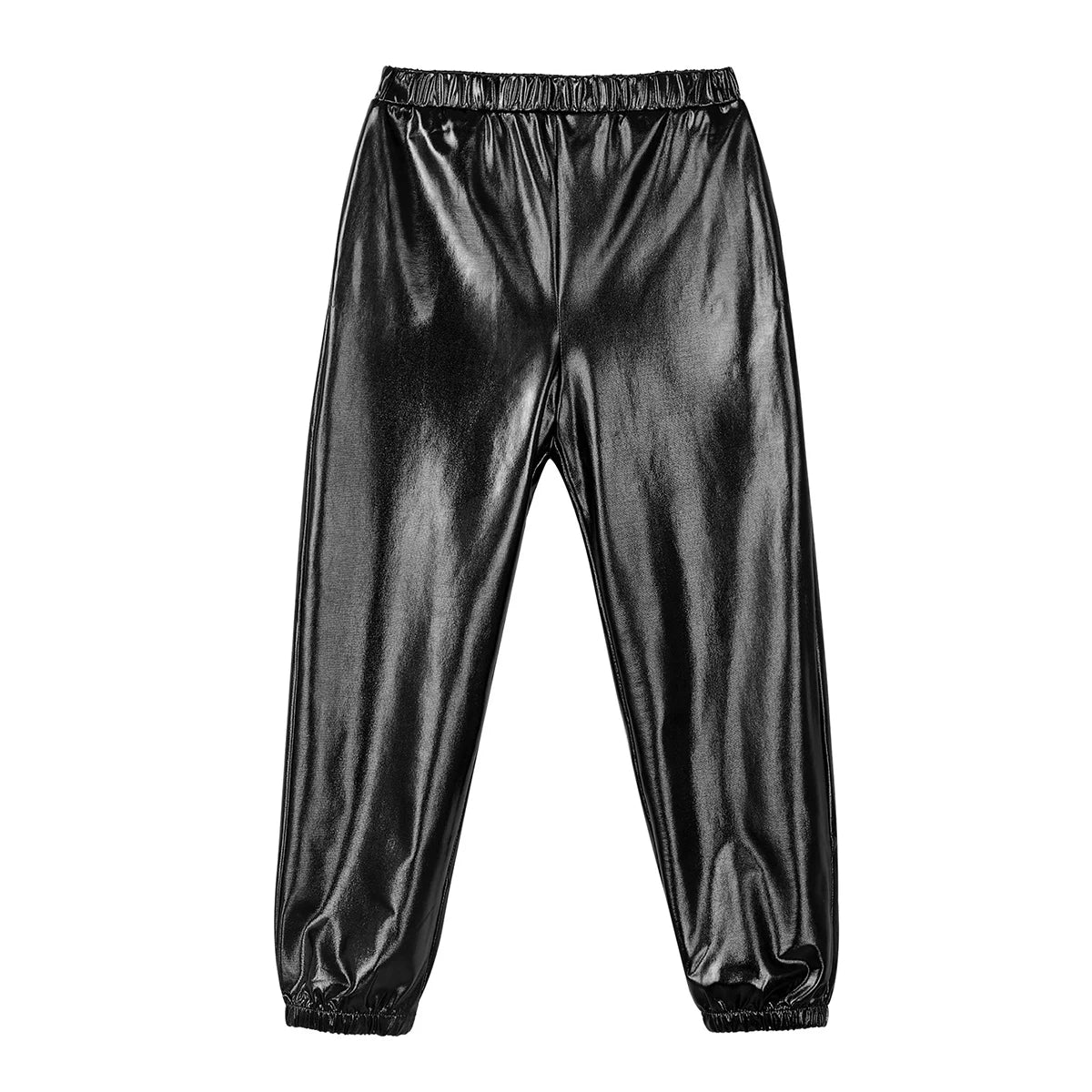 Kids Girls Fashion Party Clothes Glossy Metallic Elastic High Waist Dance Pants Hip Hop Trousers Streetwear Dancewear Sweatpant