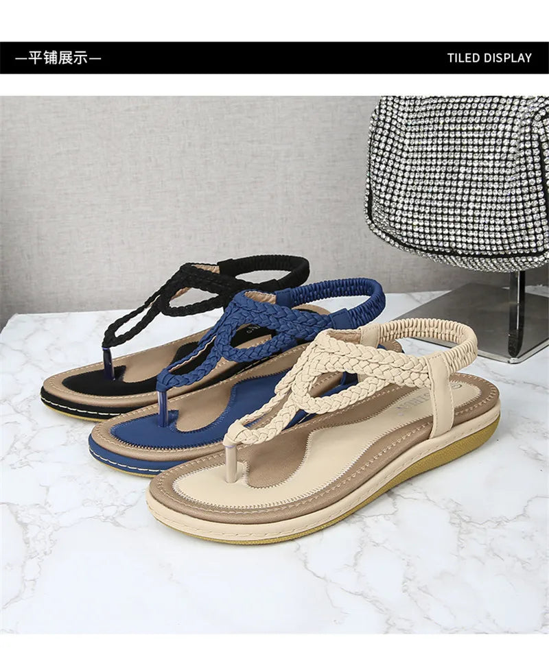 BEYARNE Women Sandals Flip Flops Summer Flat Shoes Woman Bohemian Sandals Ladies Vacation Beach Sandales Femme