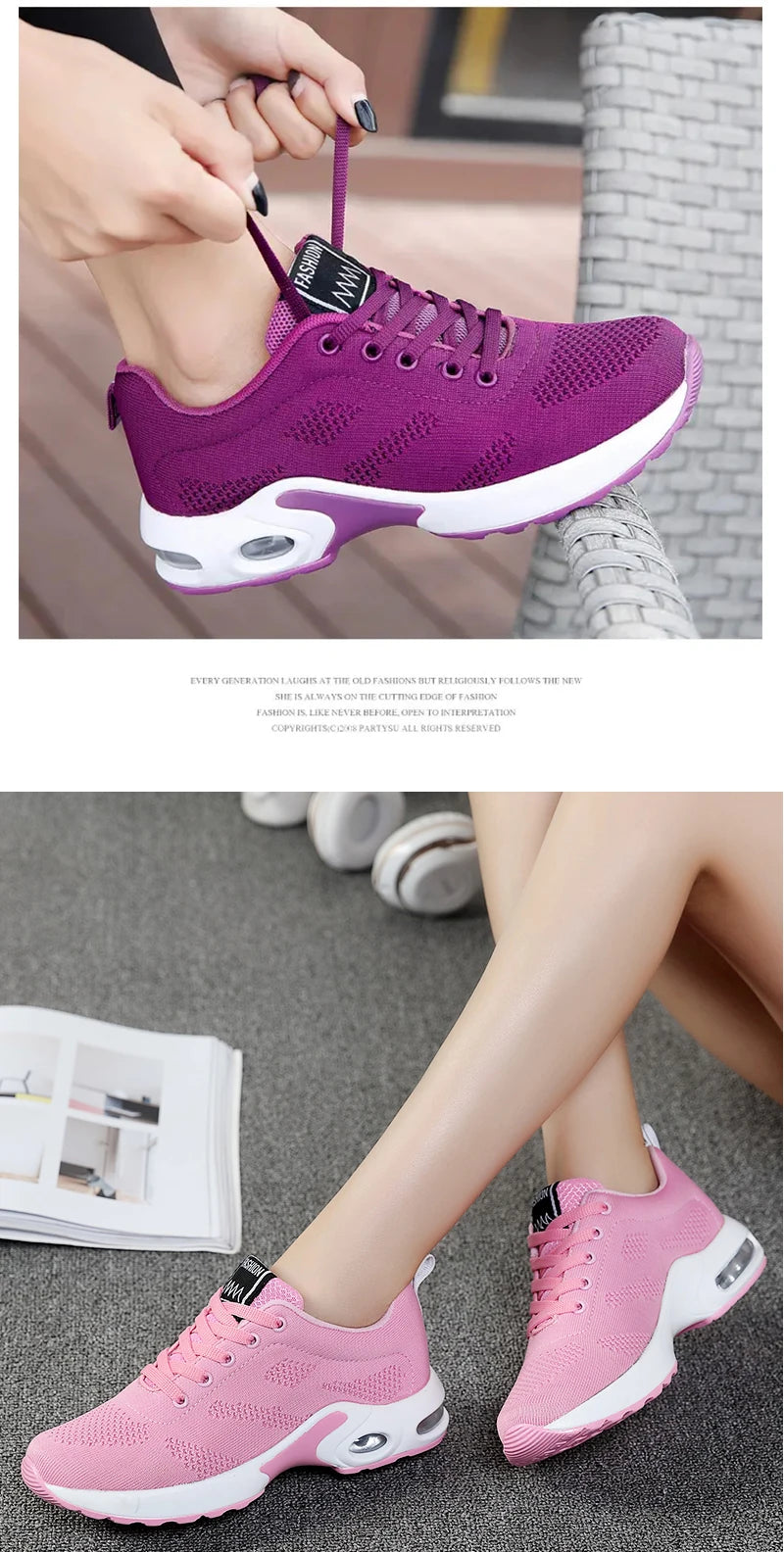 Women's Fashion Air Cushion Sports Running Flat Soft Bottom Sneaker Mesh Breathable Casual Shoes