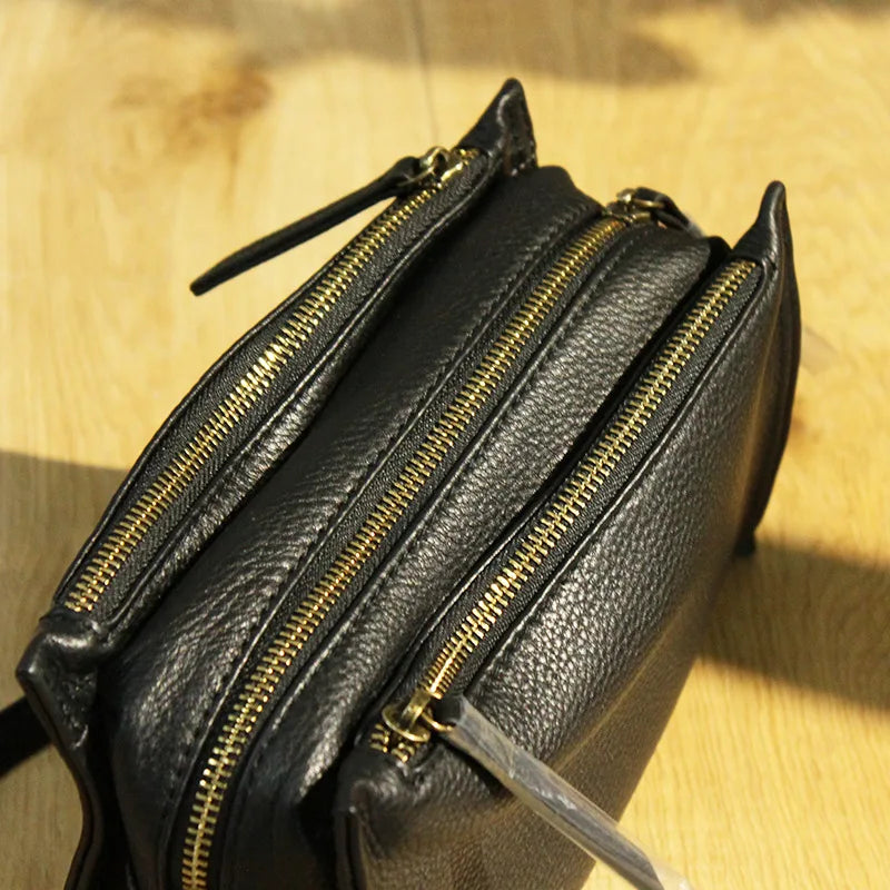 Brand Designer Handbags Small Women Bag Genuine Leather Flap Shoulder Bag Casual Three-layer zipper Ladies Crossbody Bags Female