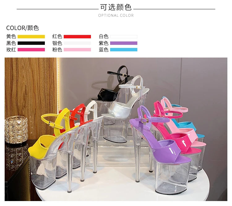 Summer Sandalias Mujer 2024 Sandales Sexy 20cm High Heels Patent Leather Crystal Stripper Platform Heels Women Shoes