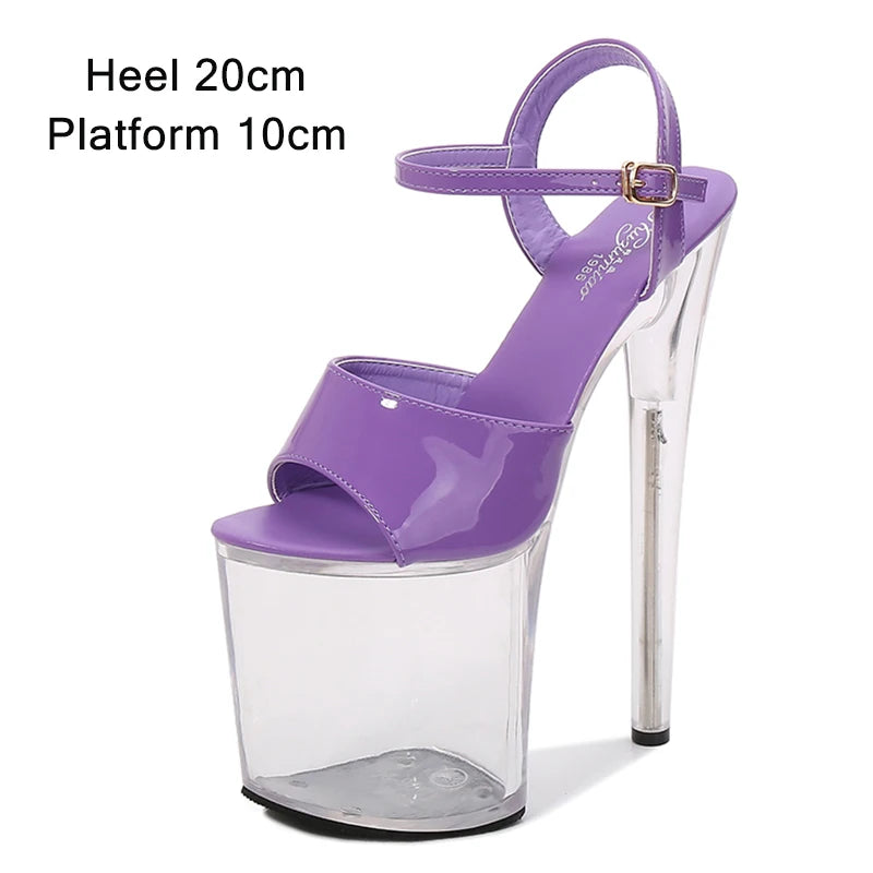 Summer Sandalias Mujer 2024 Sandales Sexy 20cm High Heels Patent Leather Crystal Stripper Platform Heels Women Shoes