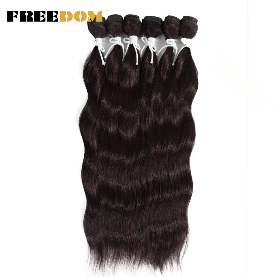FREEDOM Synthetic Water Wave Hair Bundles 20 inch Synthetic Hair Extensions Ombre Blonde Brown Hair Weave Bundles 6Pcs/Pack