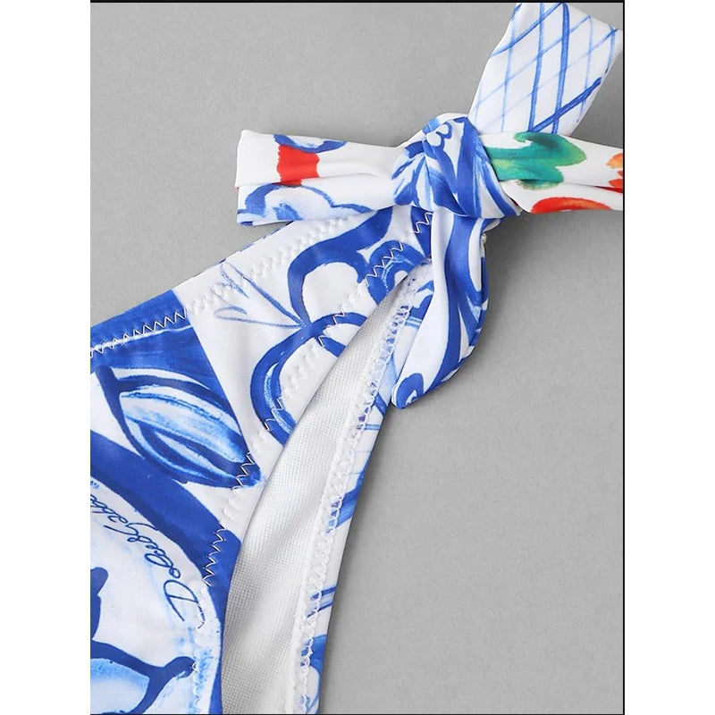 Sexy Digital Print Ethnic Style Tube Top Bikini European And American Swimwear Ladies Swimwear Beachwear New