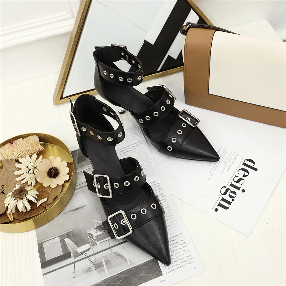 2025 Spring New Women Gladiator Pump Thin High Heels Pointed Toe Ankle Strap Buckle Party Ladies Sandals Shoes Zapatos Mujer