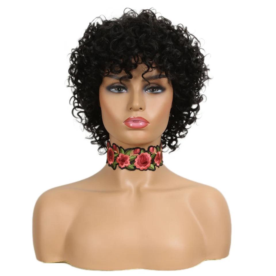 Sleek Short Human Hair Wigs 100% Remy Brazilian Curly Human Hair Wig 10 Inch Water Wave  Wig Natural Black Wigs For Black Women