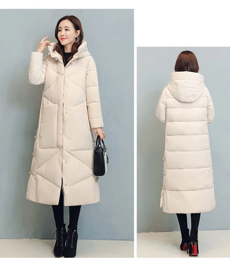 Winter Long Coat Women's 2025 Fashion New Thicken Cotton padded Warm Snow Outerwear Loose Female Windproof Hooded Jacket Parkas