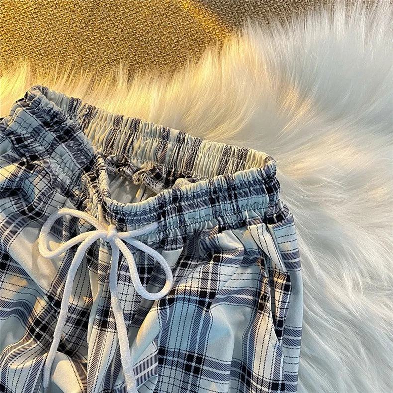 Pants Women New Bunch of feet Fashion Loose Black Plaid Summer Harajuku Students Streetwear Harem Long Trousers Womens Chic