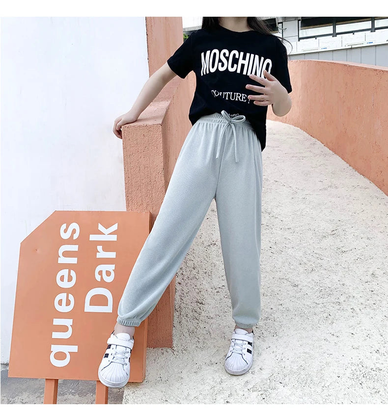 Kids Clothes for Teen Girls Pink Pants 2 To 12 Year Fashion 2022 Summer Green Casual Wide Leg Pants Children Loose Cool Trousers