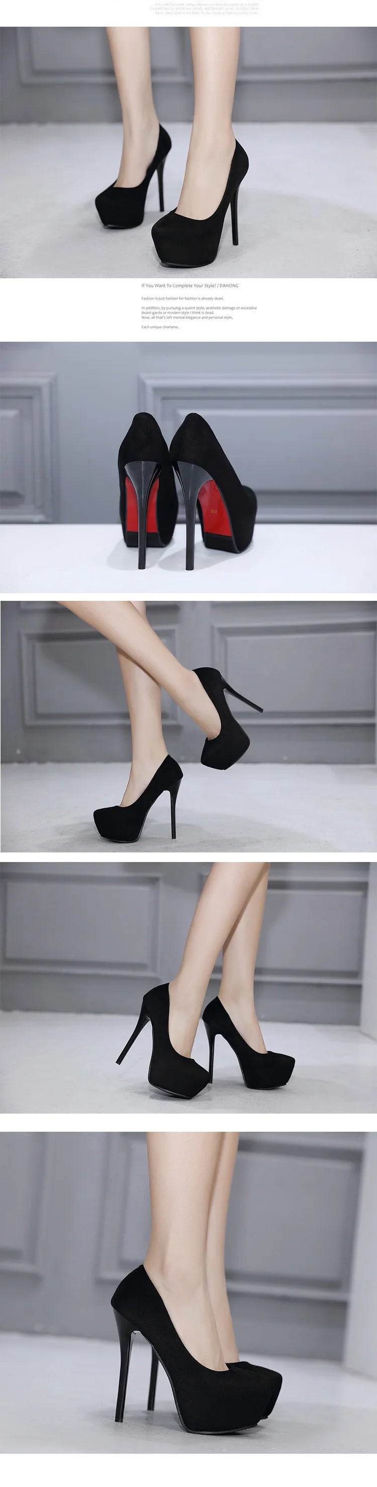 Women's Super High Heels Flock Platform Pumps Night Club Sexy Thin Heel plus Size Big Footwear 14cm