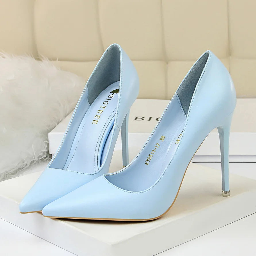 2023 Women 7.5cm 10.5cm High Heels Pumps Lady Wedding Bridal Scarpins Stripper Low Heels Plus Size Fetish Party Blue Pink Shoes
