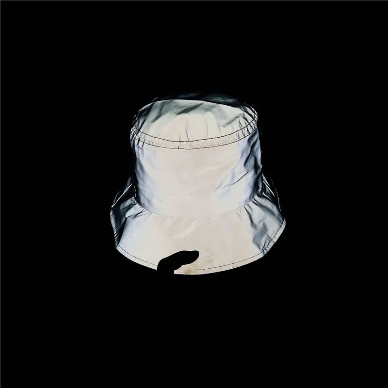 Outdoor Sports Club Party Silver Grey Reflective Luminous peaked caps Panama Bucket Hats Men Women  baseball cap Flat caps BAZAARHUBO
