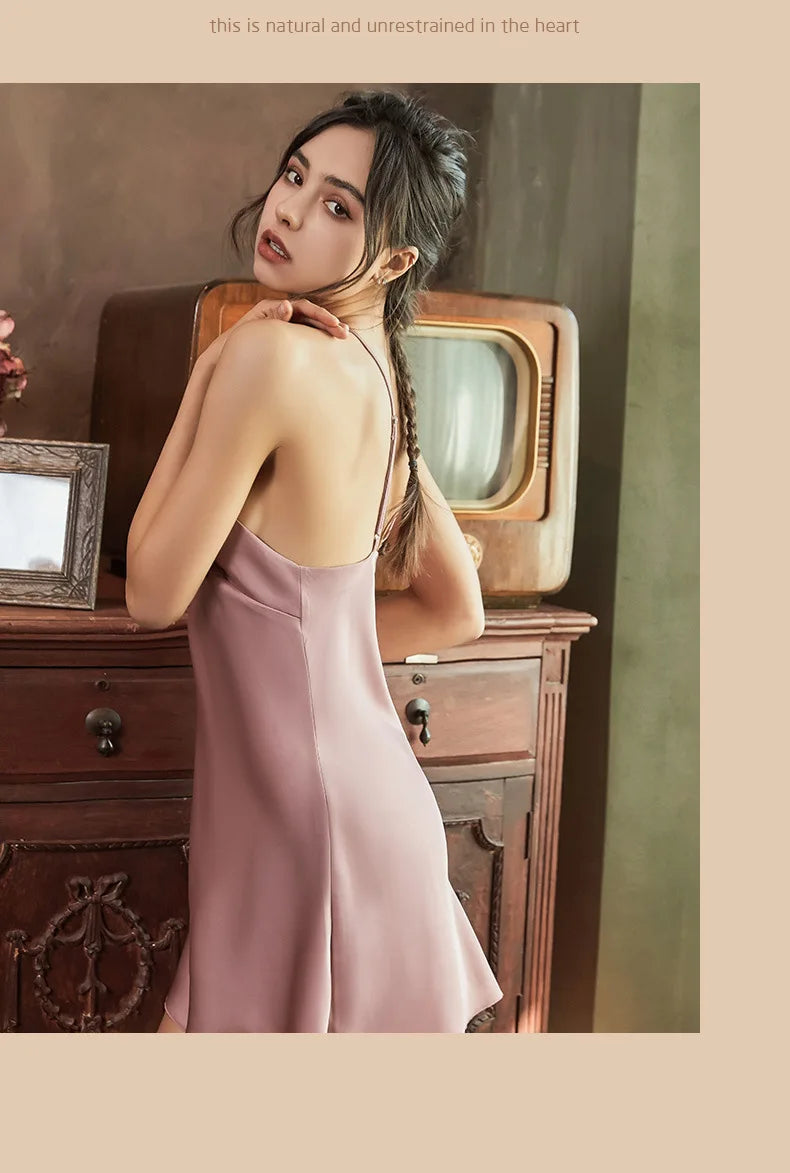Nightgowns Women Soft V-neck Satin Sleeveless Sleepshirts Summer Sexy Sleepwear Lingerie Korean Style Fashion Nightdress Female