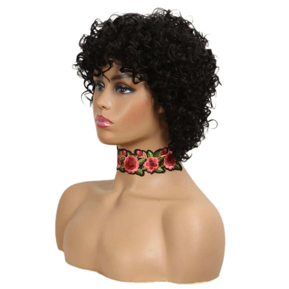 Sleek Short Human Hair Wigs 100% Remy Brazilian Curly Human Hair Wig 10 Inch Water Wave  Wig Natural Black Wigs For Black Women