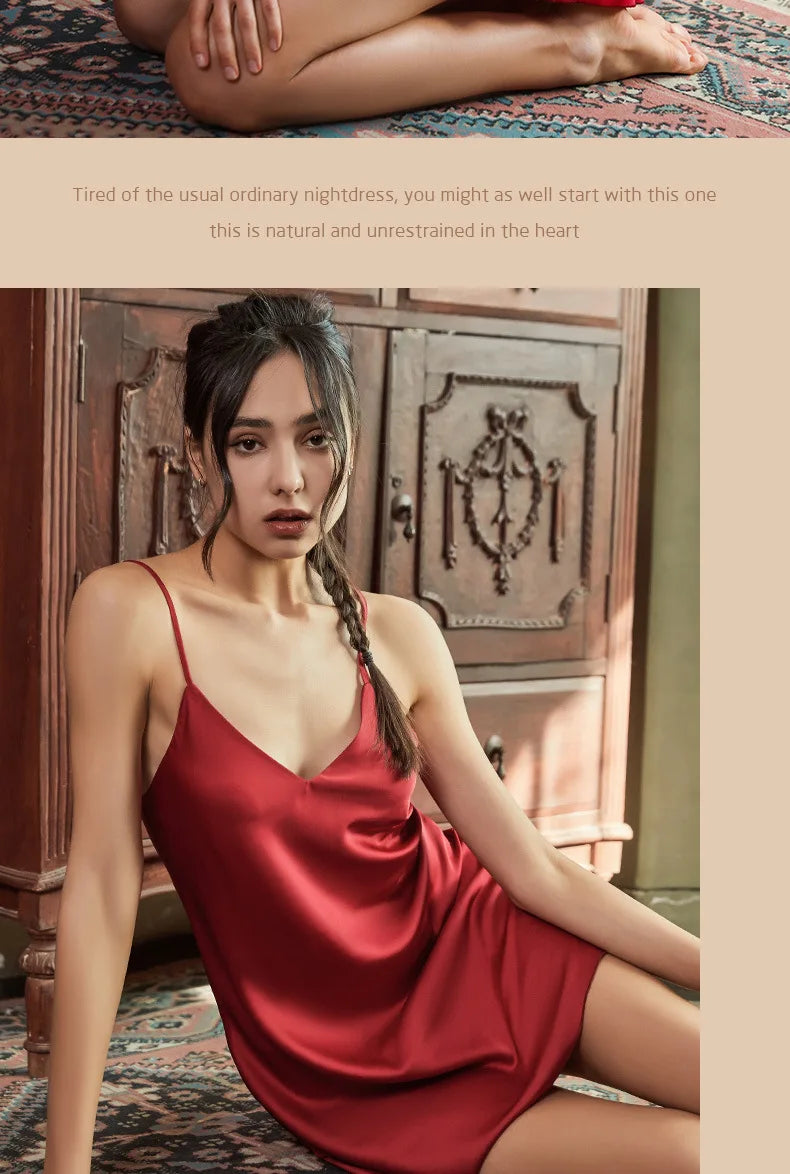 Nightgowns Women Soft V-neck Satin Sleeveless Sleepshirts Summer Sexy Sleepwear Lingerie Korean Style Fashion Nightdress Female