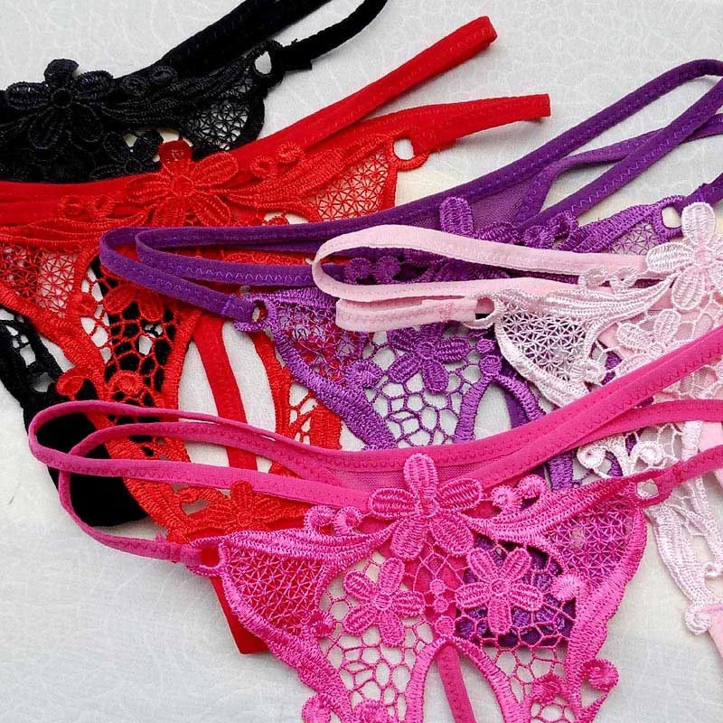 Hot Men Lingerie G-String Bikini Underwear with Penis Holes Gay Male Thong Cute Lace Sissy Panties Underpants