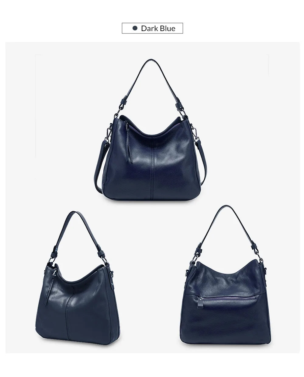 Zency 100% Genuine Leather Elegant Women Shoulder Bag Classic Black Hobos Roomy Casual Tote Handbag Crossbody Messenger Grey