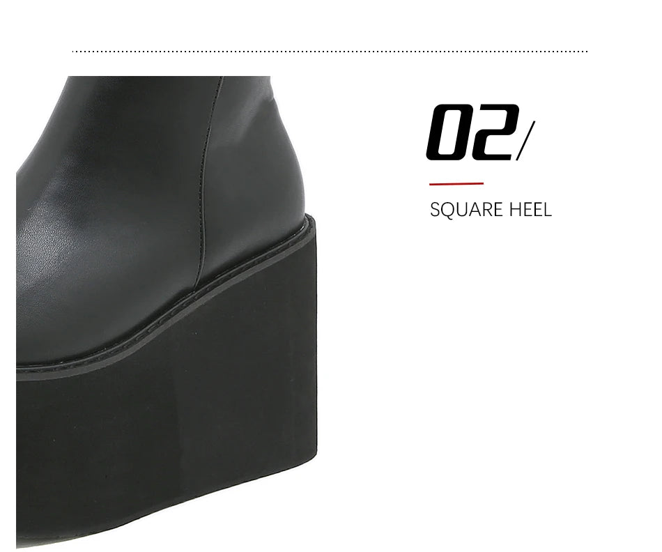 Gdgydh Matte Black Knee High Boots Women Platform Wedges High Heels Thick Bottom Ladies INS Hot Winter Fashion Elegant Drop Ship