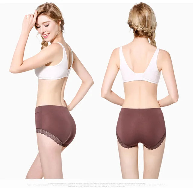Women's Cotton Underwear Sexy Lace Panties Plus Size Fashion Solid Color  Briefs High Waist Seamless Underpants Female Lingerie