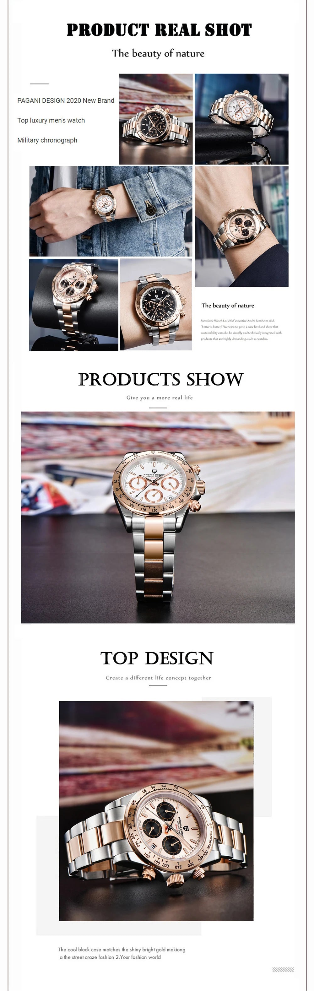 2026 New PAGANI DESIGN Rose Gold Chronograph Men's Watches Luxury Quartz Watch For Men Automatic Date Stainless steel Wristwatch