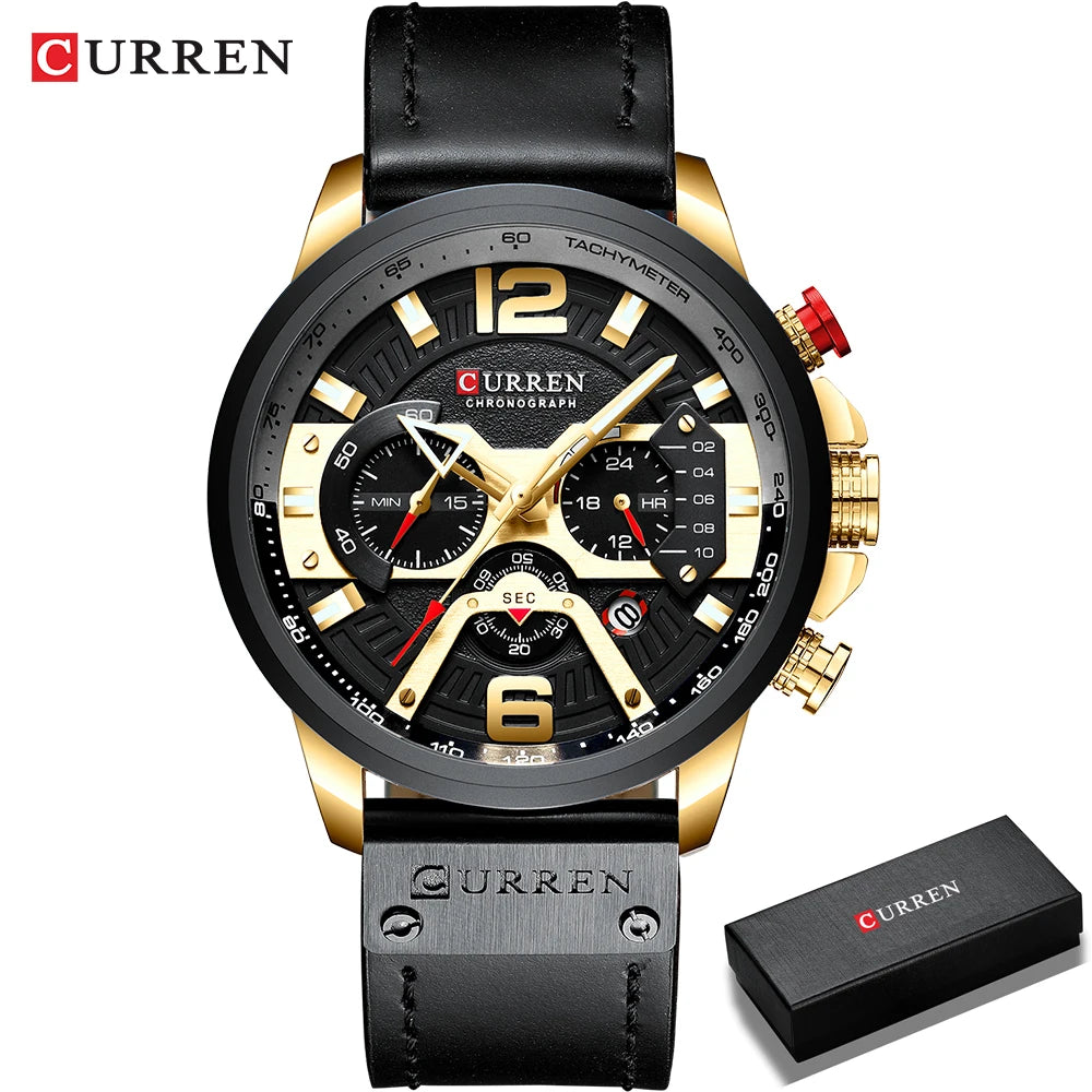 CURREN New Men's Casual Sports Chronograph Blue Top Brand Luxury Military Leather Watch Calendar Clock Relogio Masculino