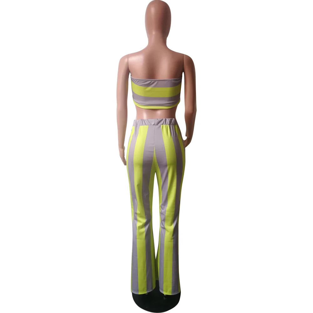 Two Piece Set Women Striped 2 Piece Set Women Outfits Crop Top Pants Two Pieces Sets Summer Clothes for Female Sexy Women's Suit